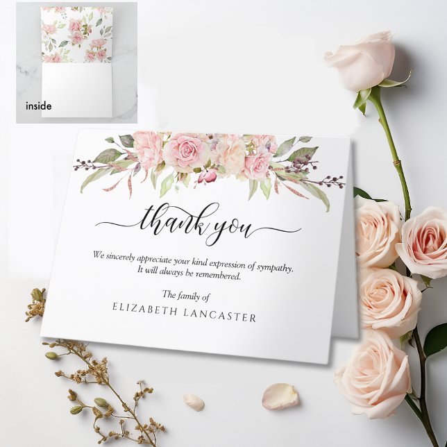 Sympathy Thank you Note, Blush Pink Floral Funeral Card (Creator Uploaded)