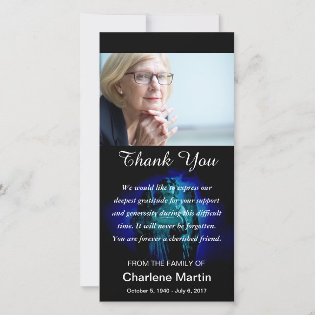 Sympathy Thank You Photo Memorial Angel Blue Card (Front)