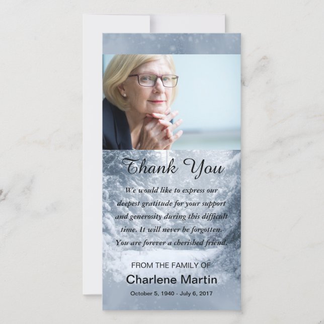Sympathy Thank You Photo Memorial Winter Scene Card (Front)