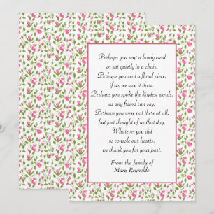 Sympathy Thank You Pink Roses Card
