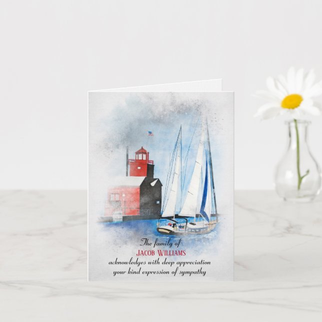 Sympathy Thank You Sailboat and Lighthouse Card (Small Plant)