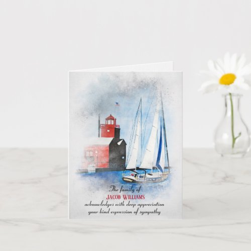 Sympathy Thank You Sailboat and Lighthouse Card