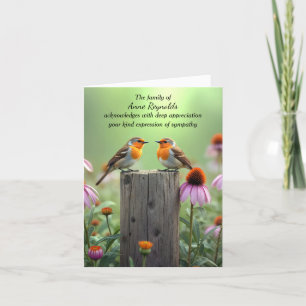 Sympathy Thank You Songbirds On a Fence Post Card