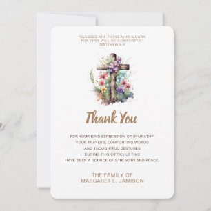 Sympathy Thank You Tan Floral Wooden Cross