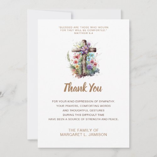 Sympathy Thank You Tan Floral Wooden Cross Announcement