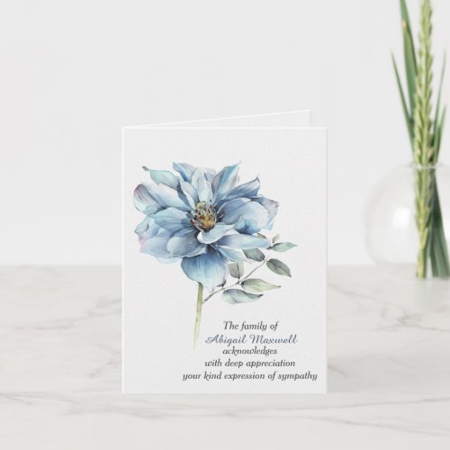 Sympathy Thank You Watercolor Blue Rose Card