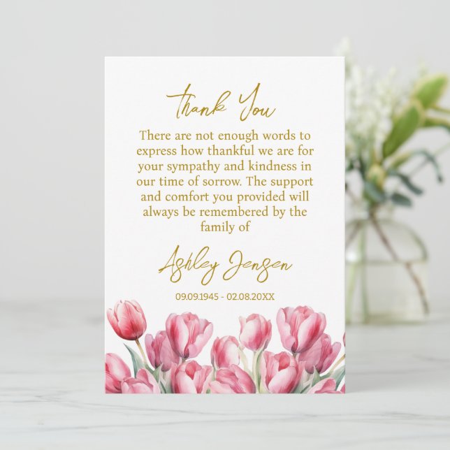 Sympathy Tulip Funeral Thank You Card (Standing Front)