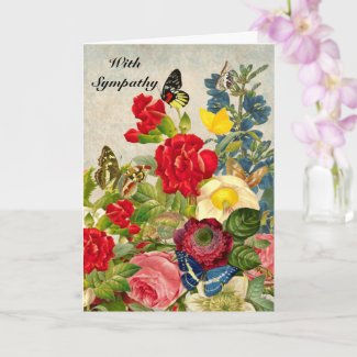 Sympathy Vintage Flowers and Butterflies with Poem Card
