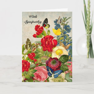 Sympathy Vintage Flowers and Butterflies with Poem Card