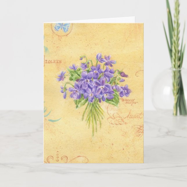 Sympathy Violet Bouquet Heartfelt Thoughts  Card (Front)