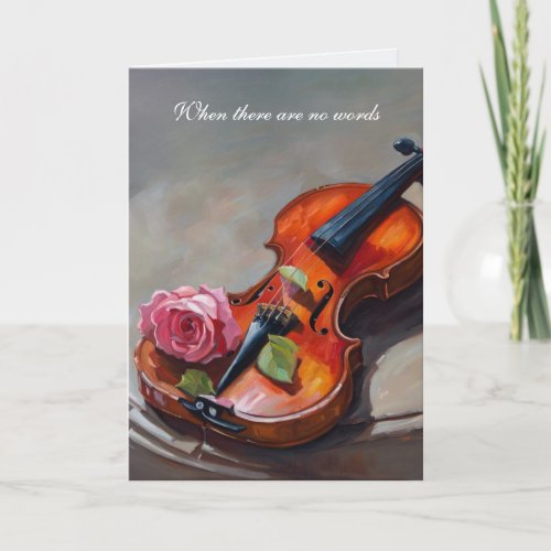 Sympathy Violin with Pink Rose  Card