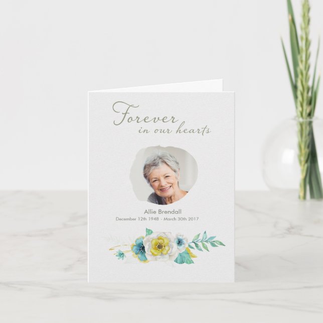 Sympathy Watercolor Flower Wreath Photo Thank You (Front)