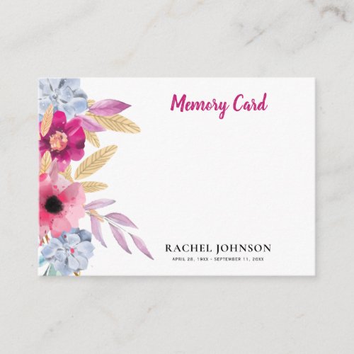 Sympathy Watercolor Flowers Memory  Enclosure Card