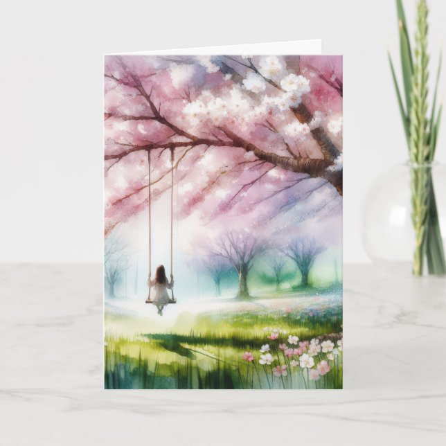 Sympathy Watercolor Girl On a Swing Card (Front)