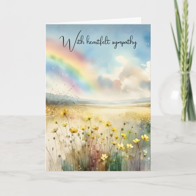 Sympathy Watercolor Rainbow In a Wildflower Meadow Card (Front)