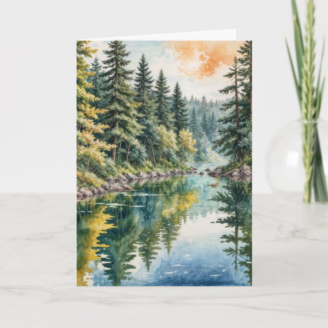 Sympathy Watercolor River in a Forest Card (Front)