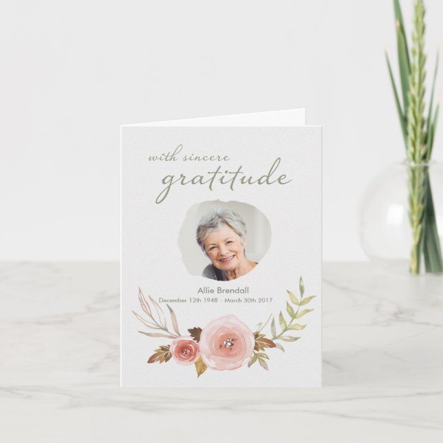 Sympathy Watercolor Thank You card with Photo (Front)