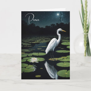 Sympathy White Egret On Water Lily Pad Card