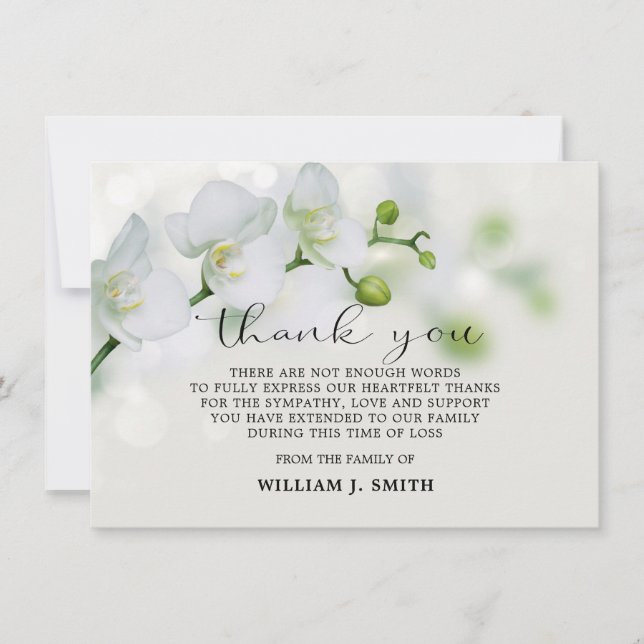 Sympathy White Orchids THANK YOU Card (Front)