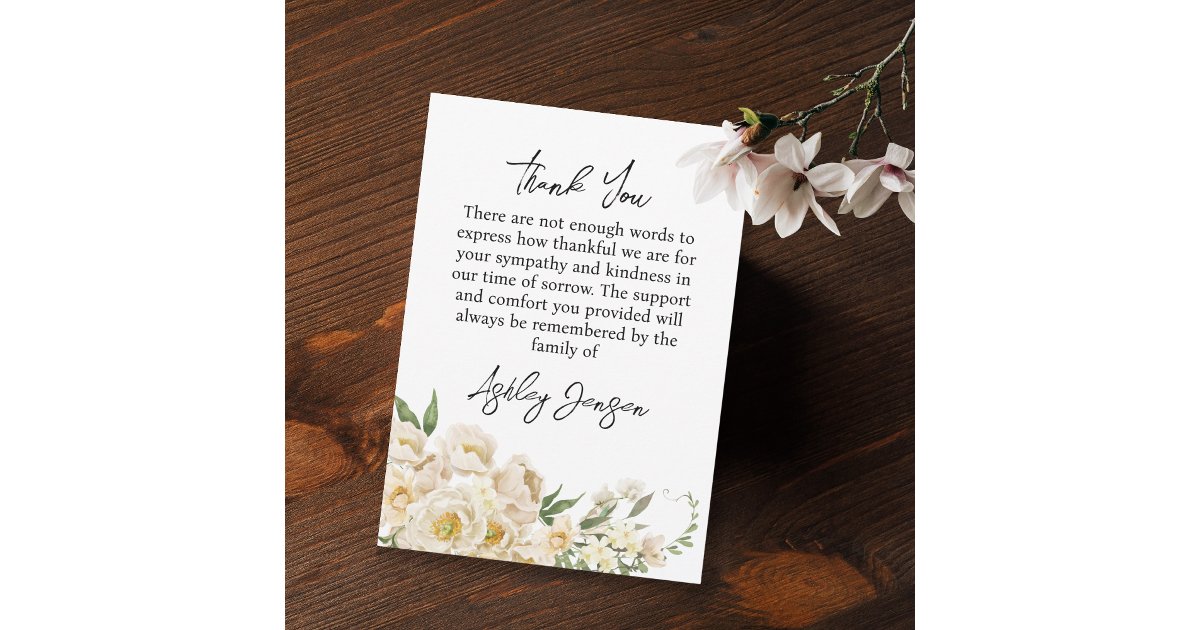 Sympathy White Rose Funeral Thank You Card | Zazzle