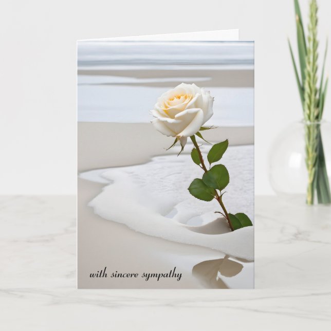 Sympathy White Rose In Beach Sand Card (Front)