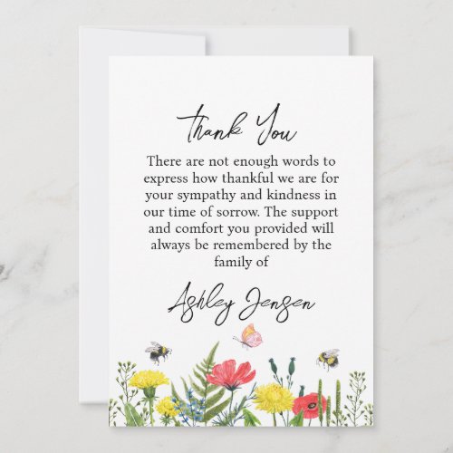 Sympathy Wildflower Funeral Thank You Card