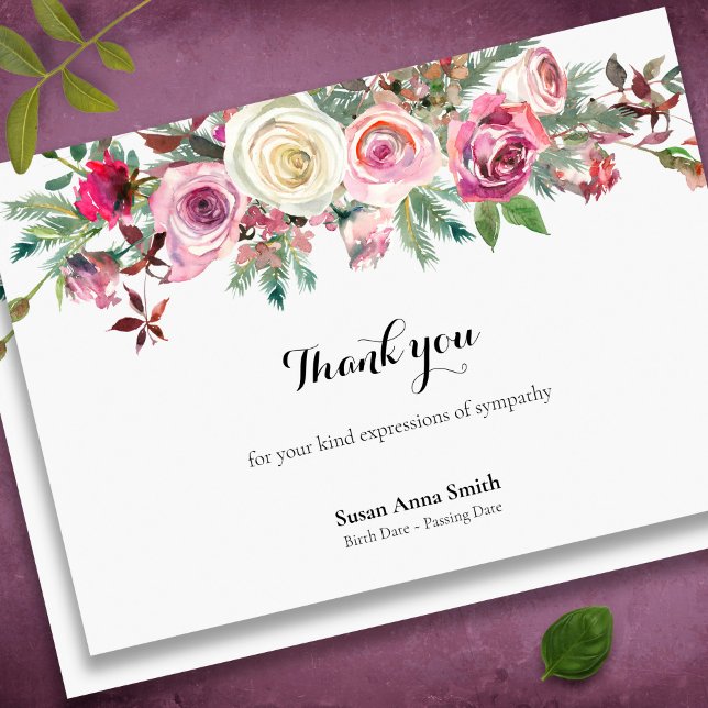 Sympathy Winter Roses Funeral Thank You Card (Winter roses bereavement sympathy memorial funeral thank you card)