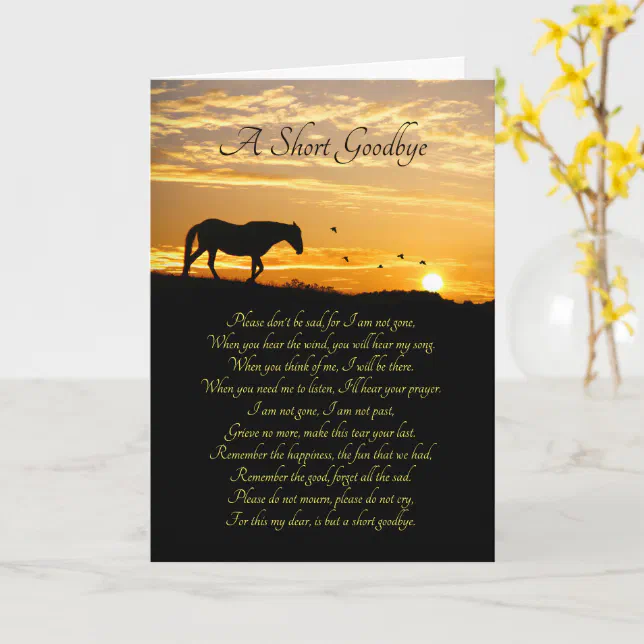 Sympathy with Horse A Short Goodbye Poem Card | Zazzle