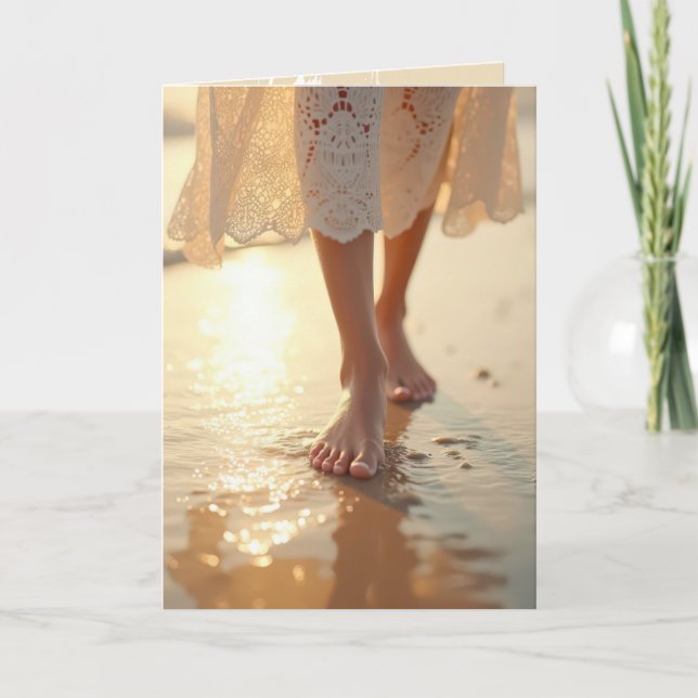 Sympathy Woman Walking On Wet Beach Sand Card (Front)