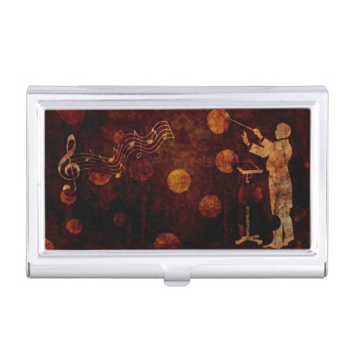 Symphony Conductor Maestro with Music Notes   Business Card Case