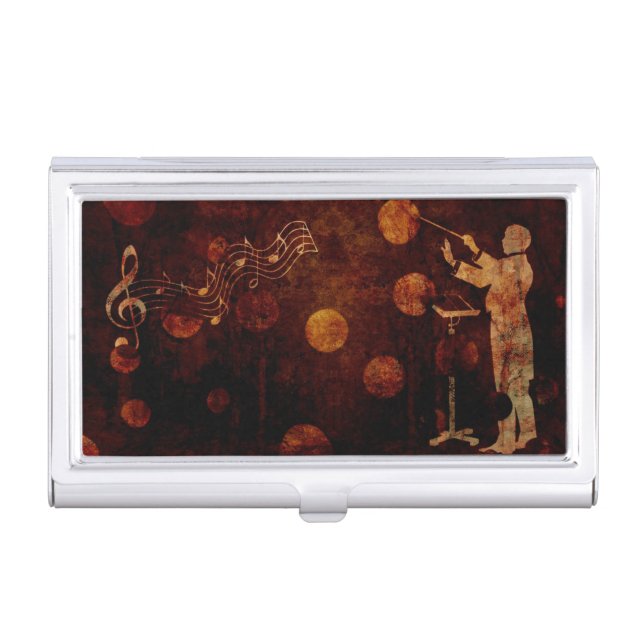 Symphony Conductor Maestro with Music Notes   Business Card Case (Front)