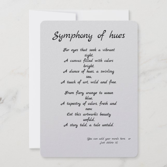 "Symphony of hues" Colorful gift card  + Poem. (Back)