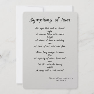 "Symphony of hues" Colorful gift card  + Poem.
