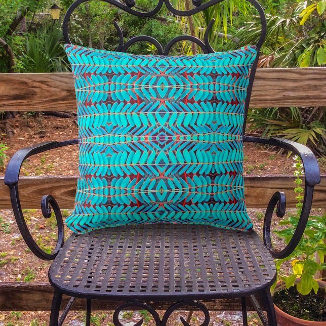 Symphony of Leaves, Aqua Outdoor Pillow (Creator Uploaded)
