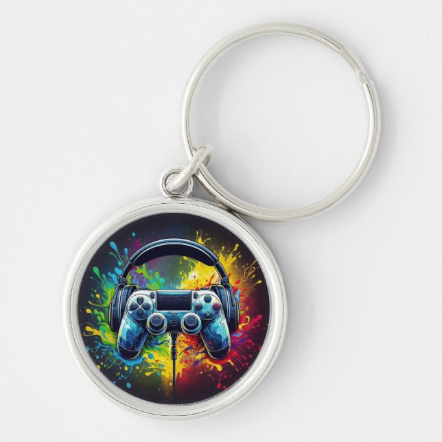 Symphony of Pixels & Sound: Vibrant Gaming Art Keychain (Front)