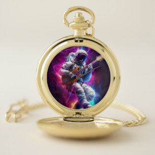Symphony of the Void   Neon Cyberpunk Astronaut Pocket Watch