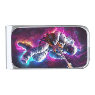 Symphony of the Void Neon Cyberpunk Astronaut Silver Finish Money Clip
