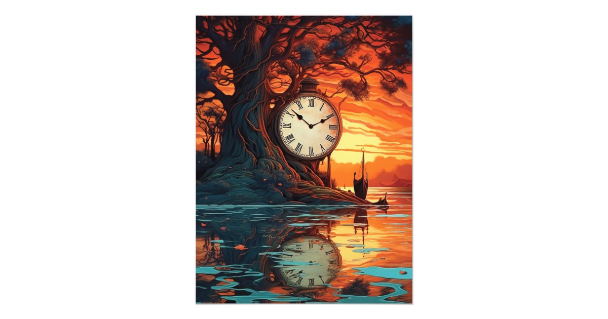 Symphony of Time - A Clock's Reflection at Sunset Photo Print | Zazzle