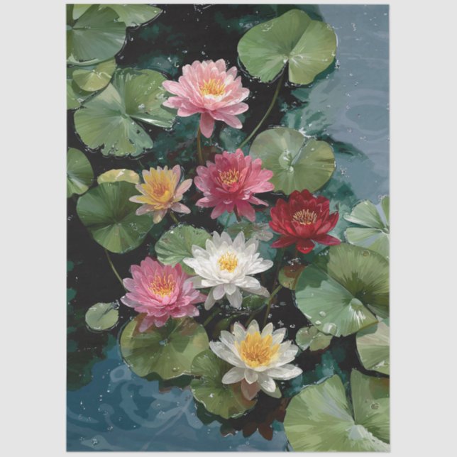 Symphony of Water Lilies Decoupage Tissue Paper (Front)