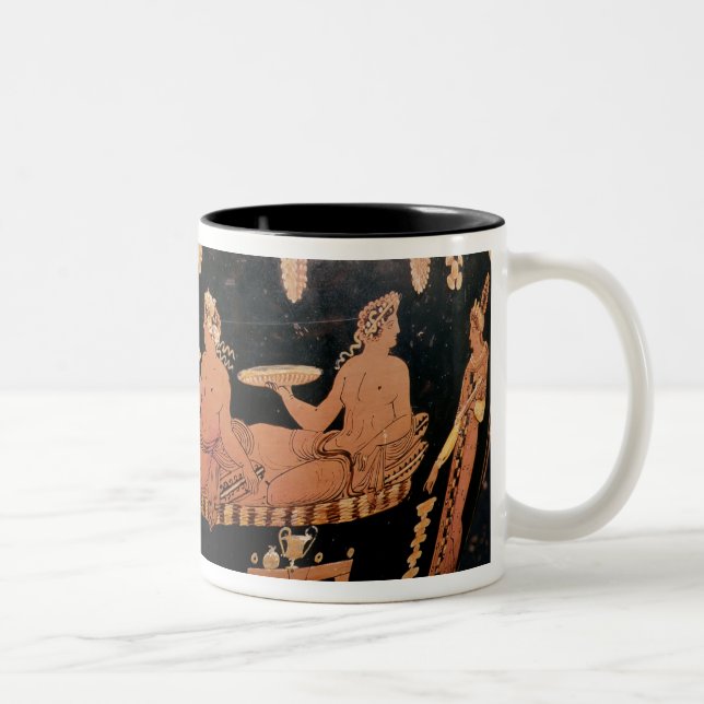 Symposium showing three men playing cottabos Two-Tone coffee mug (Right)