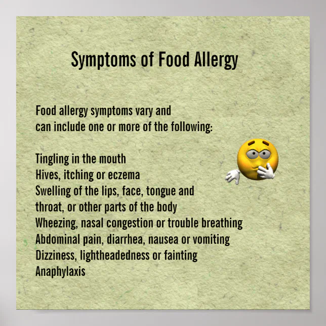 Symptoms of Food Allergy Poster | Zazzle