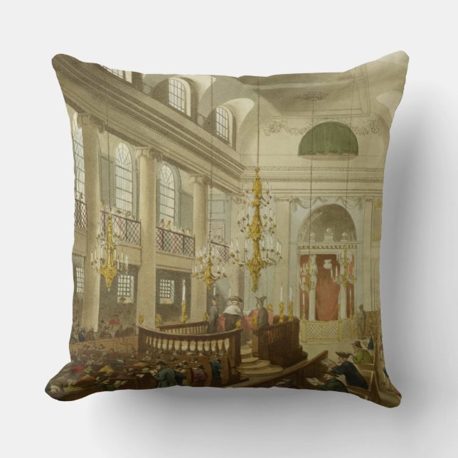 Synagogue, Dukes Place, Houndsditch, from Ackerman Throw Pillow (Front)