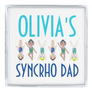 SYNCHRO DAD Synchronized Swimming Daughter Name Silver Finish Lapel Pin