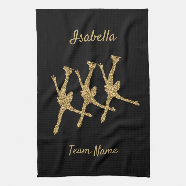 Synchronized skating towel arabesque gold glitter (Vertical)