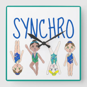 Synchronized Swimmer Girls Swim Team Synchro Square Wall Clock