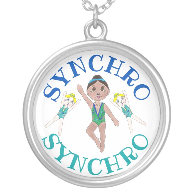 Synchronized Swimmer Girls Synchro Swimming Sports Silver Plated Necklace (Front)