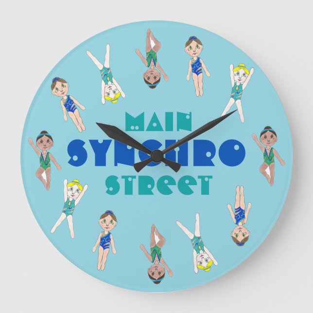 Synchronized Swimmer Pool Synchro Swimming Girls Large Clock (Front)