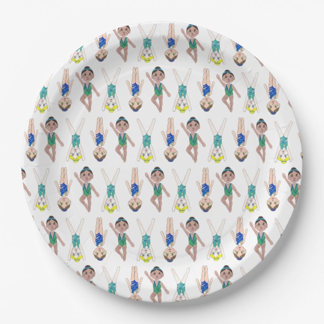 Synchronized Swimmer Pool Synchro Swimming Girls Paper Plates (Front)
