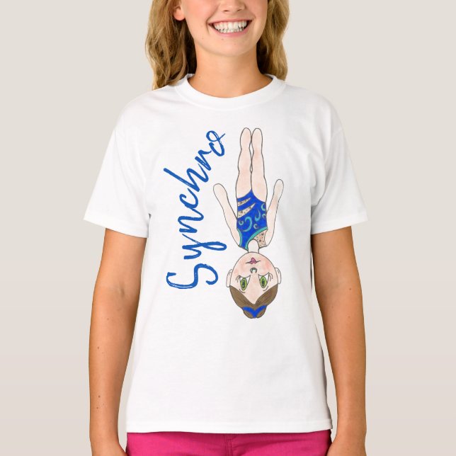 Synchronized Swimming Blue Synchro Swimmer Girl T-Shirt (Front)