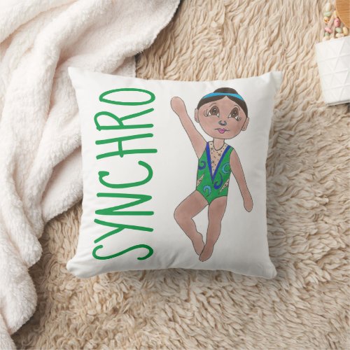 Synchronized Swimming Green Synchro Swimmer Girl Throw Pillow